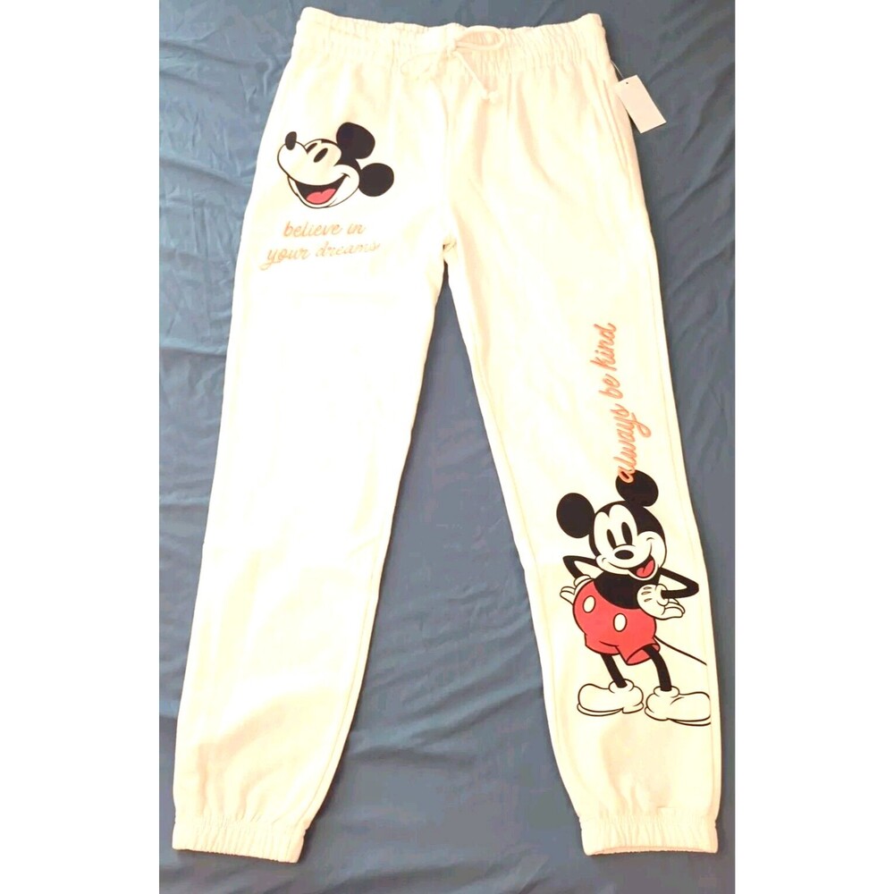 NWT Disney Mickey Mouse Women's Joggers Pajama Pants Small 4/6 Winter White NEW